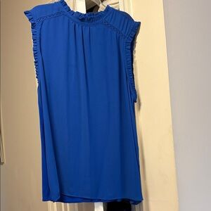 LOFT Blue Ruffle Trim Mixed Media Sleeveless Blouse Shell XL